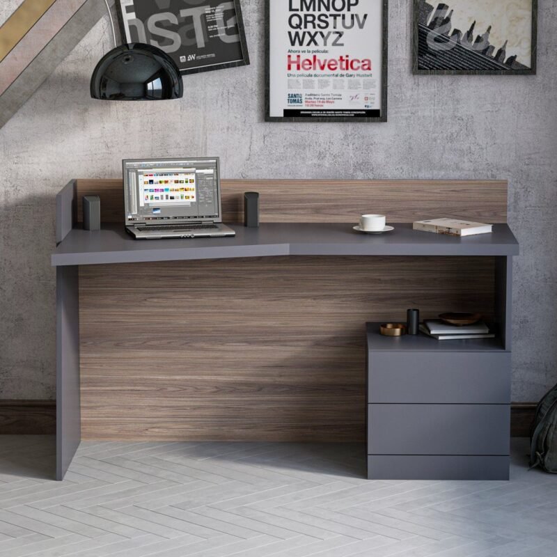 مكتب لون رمادي في خشبي - OFF.5