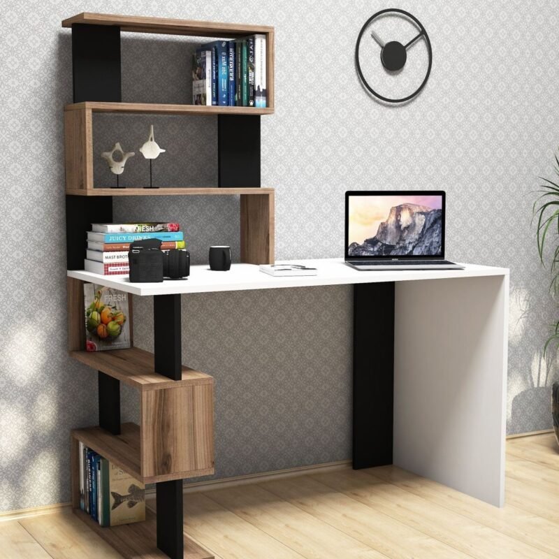 مكتب لون أبيض في أسود في خشبي- OFF.11