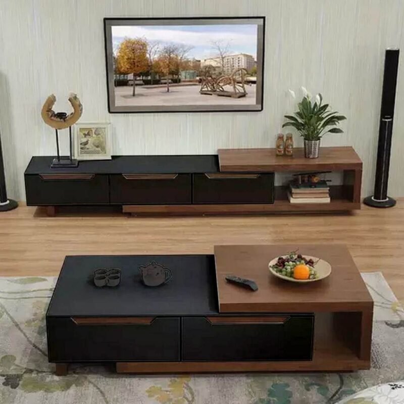 وحدة تلفزيون و ترابيزة قهوة أسود وبني قطعتين - tt226